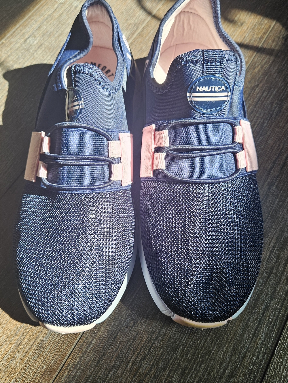 Kids Nautica Navy and Pink Knit Slip-On Sneakers